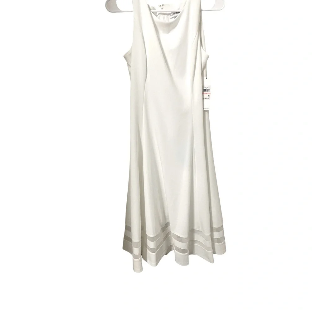 💚💙🌼NWT CALVIN KLEIN MESH INSERT DRESS. Elegant White Sleeveless Dress - Picture 5 of 9